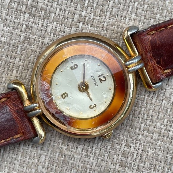 Vintage Fossil Ladies Wrist Watch Brown Leather Band Sold AS IS. for Repair - Picture 7 of 12